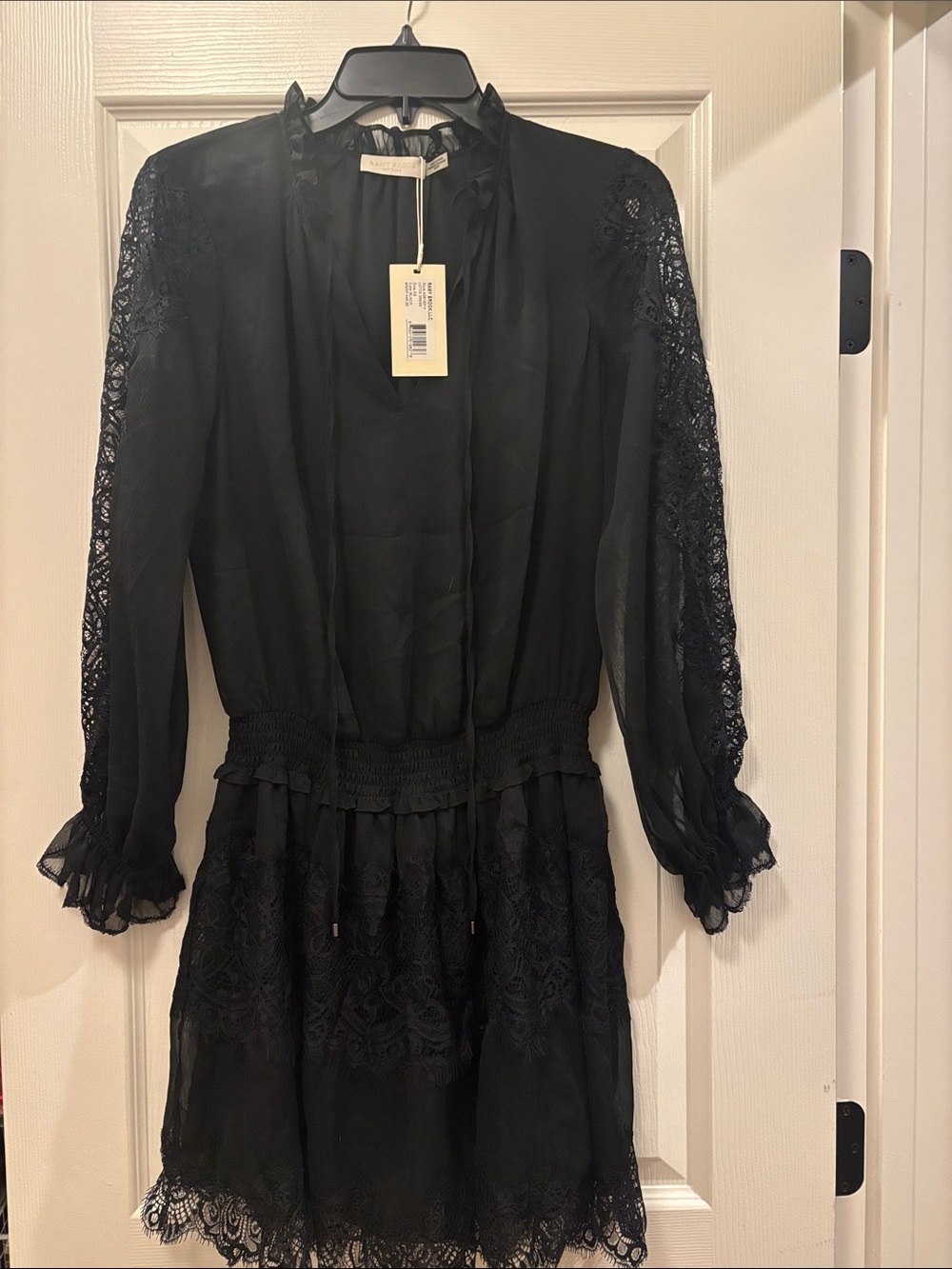Ramy Brook Black Lace-Trim Long Sleeve Women's Dress